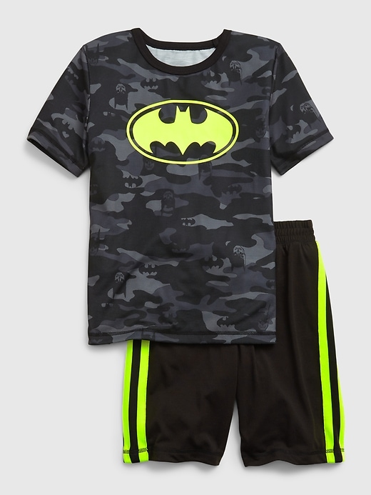 1 of 8 showing, with the color grey camo of product GapKids &#124 DC™ Batman Recycled Glow-In-The-Dark Graphic PJ Set