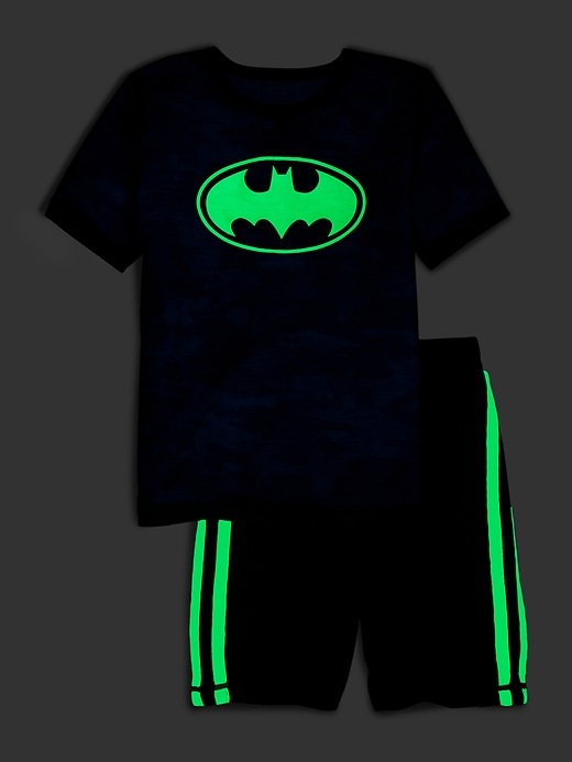 2 of 8 showing, with the color grey camo of product GapKids &#124 DC™ Batman Recycled Glow-In-The-Dark Graphic PJ Set