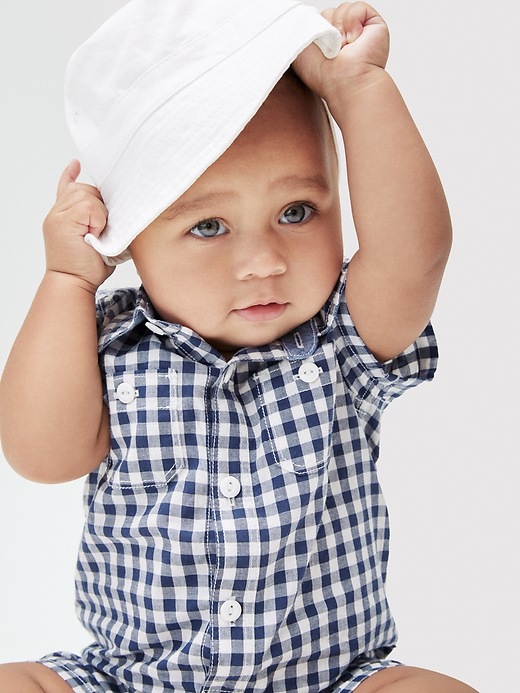 Image number 5 showing, Baby Gingham Print Shorty with Reversible Bucket Hat