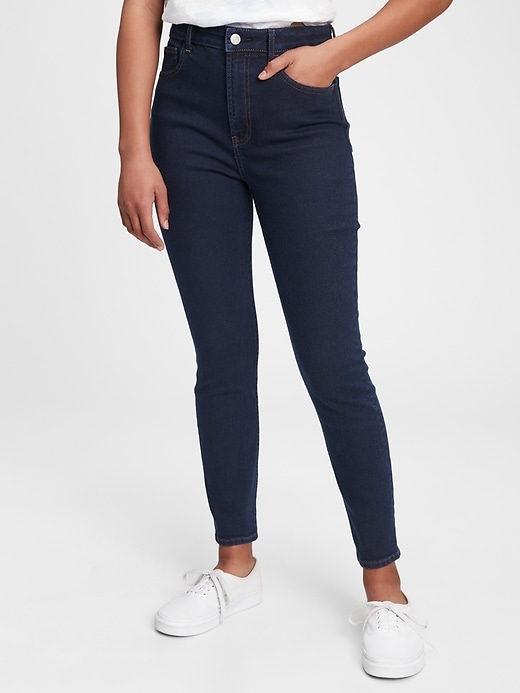 1 of 8 showing, with the color dark wash of product Teen Sky High Rise Skinny Jeans with Stretch