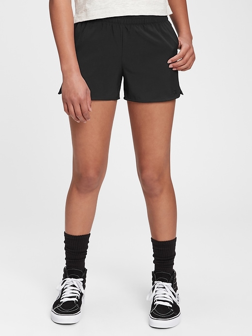 1 of 8 showing, with the color true black of product GapFit Teen Recycled High-Rise Fit Tech Running Shorts