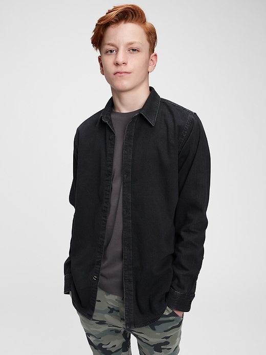 1 of 8 showing, with the color washed black of product Teen Denim Shirt