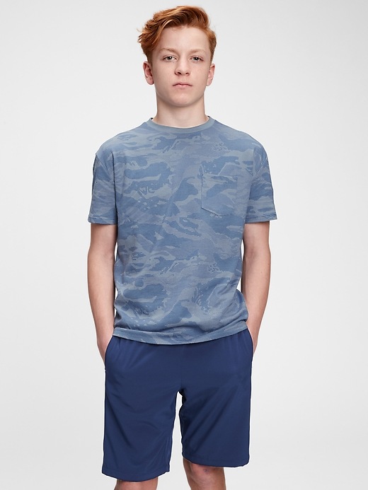 1 of 8 showing, with the color blue camo of product Teen 100% Organic Cotton Pocket T-Shirt