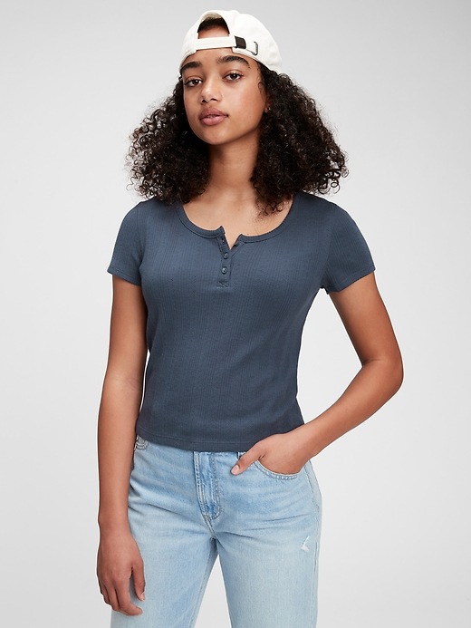 1 of 8 showing, with the color deep sailor blue of product Teen Cropped Henley T-Shirt