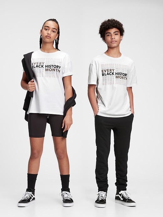 1 of 8 showing, with the color optic white of product The Gap Collective Black History Month Teen 100% Organic Cotton T-Shirt
