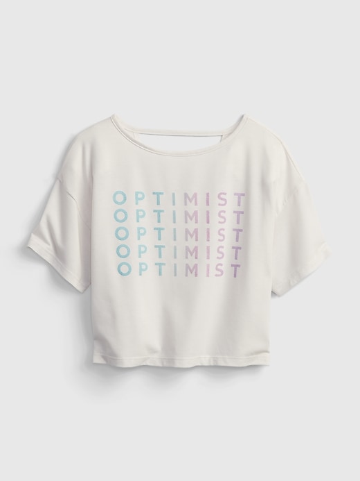 1 of 8 showing, with the color new off white of product GapFit Kids Recycled Polyester Boxy Graphic T-Shirt