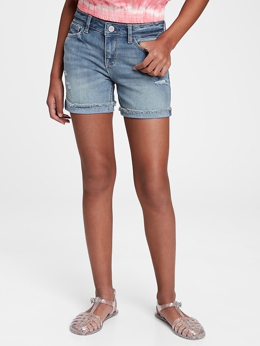 Image number 1 showing, Kids Distressed Denim Midi Shorts with Stretch