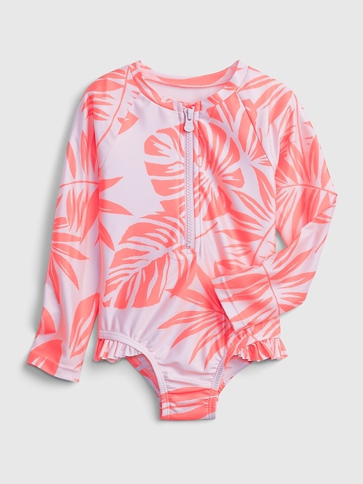 1 of 8 showing, with the color floral palm of product Toddler Recycled Swim One-Piece Rash Guard