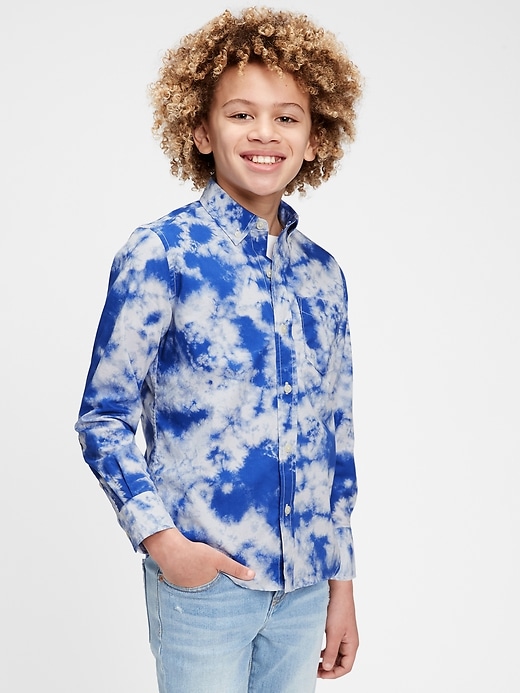2 of 8 showing, with the color blue tie dye of product Kids Tie-Dye Poplin Shirt