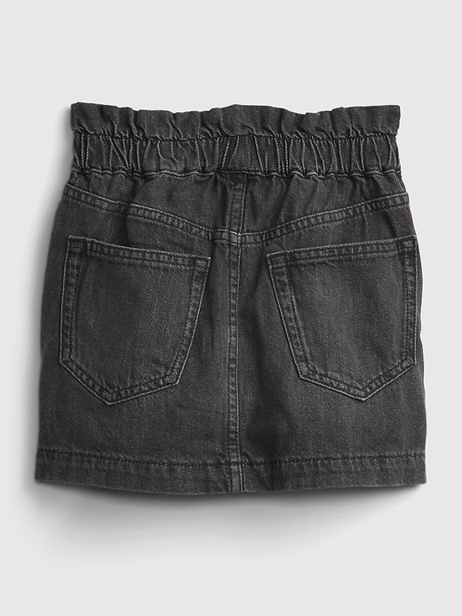 2 of 8 showing, with the color black wash of product Kids High-Rise Paperbag Waist Denim Skirt