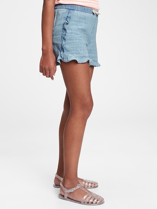 1 of 8 showing, with the color medium wash of product Kids Ruffle Denim Pull-On Shorts