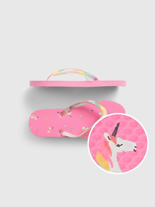 View large product image 1 of 1. Kids Unicorn Graphic Flip Flops