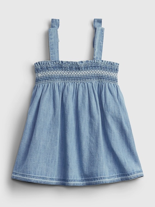 2 of 8 showing, with the color medium wash of product Baby Smocked Denim Dress