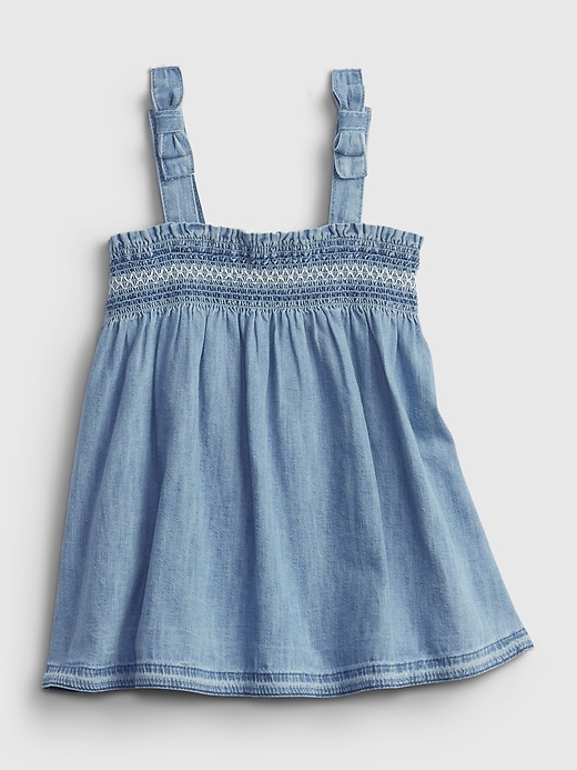 1 of 8 showing, with the color medium wash of product Baby Smocked Denim Dress