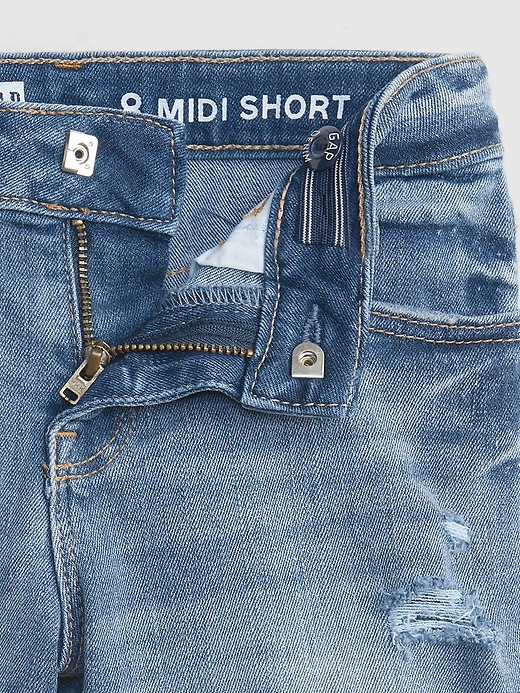 Image number 4 showing, Kids Distressed Denim Midi Shorts with Stretch