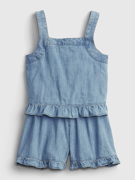 1 of 8 showing, with the color medium wash of product Toddler Denim Ruffle Romper