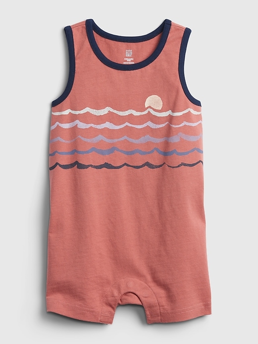 1 of 8 showing, with the color earthenware red of product Baby Wave Graphic Shorty One-Piece