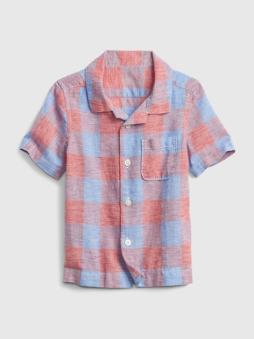 1 of 8 showing, with the color navy red plaid of product Toddler Linen Shirt