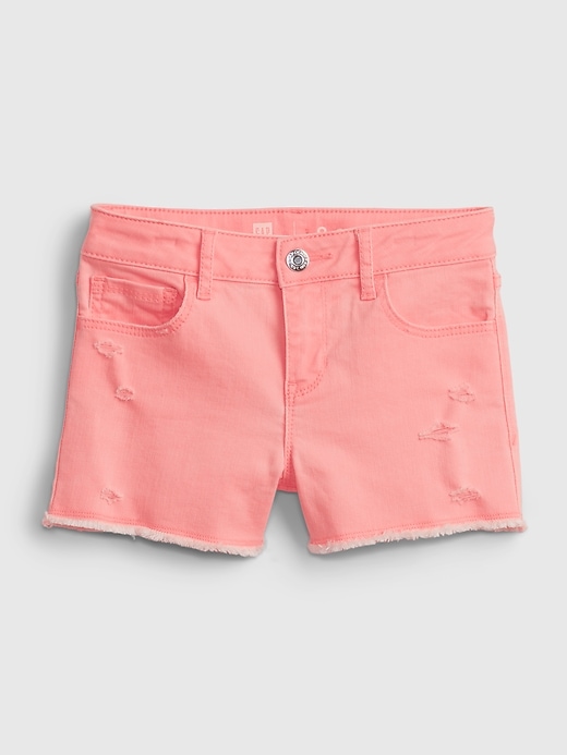2 of 8 showing, with the color neon coral volt of product Kids Denim Shortie Shorts with Stretch
