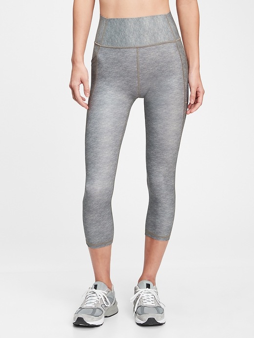 1 of 8 showing, with the color heather grey of product GapFit High Rise Print Capris in Sculpt Revolution
