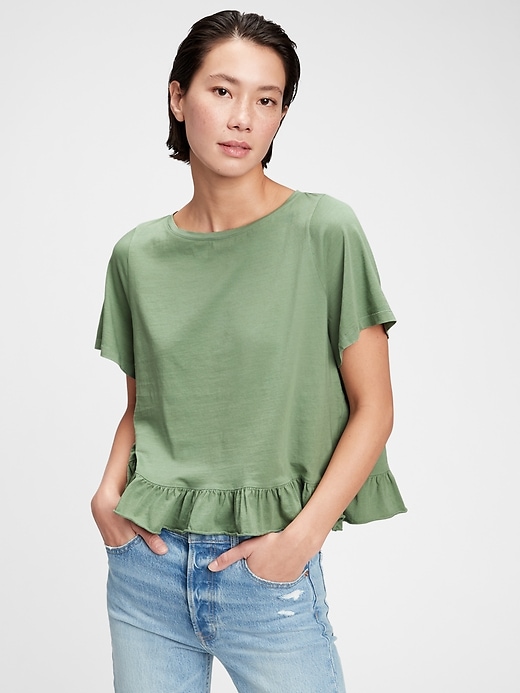1 of 8 showing, with the color twig green of product Vintage Cropped Ruffle T-Shirt