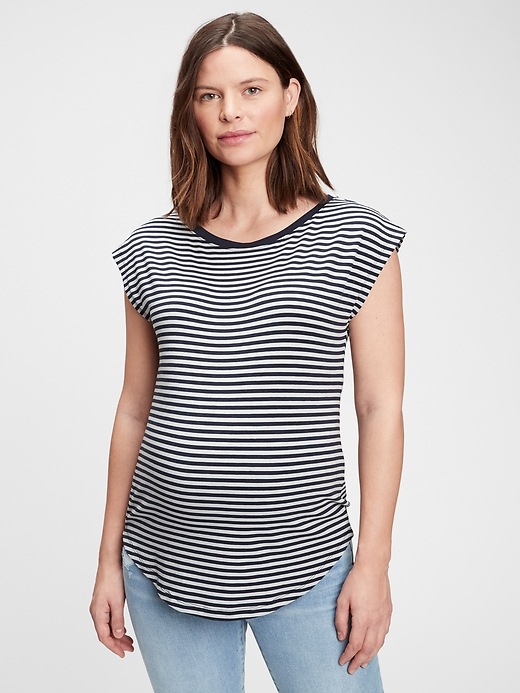 1 of 8 showing, with the color navy stripe of product Maternity Dolman Cap Sleeve T-Shirt