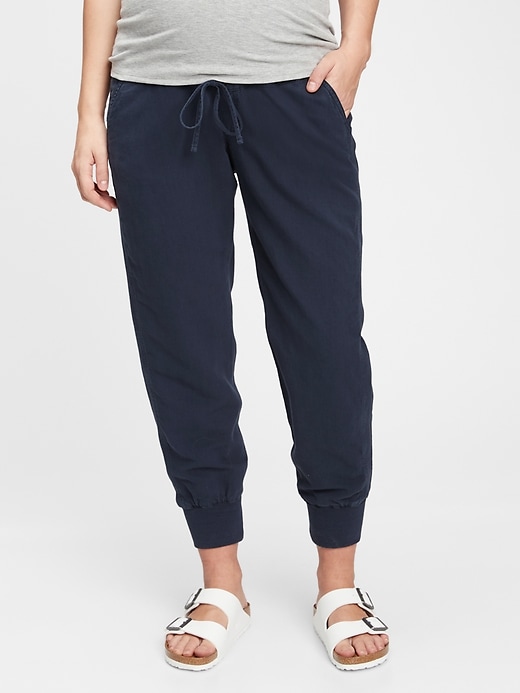 1 of 8 showing, with the color navy of product Maternity Full Panel Ribbed Joggers