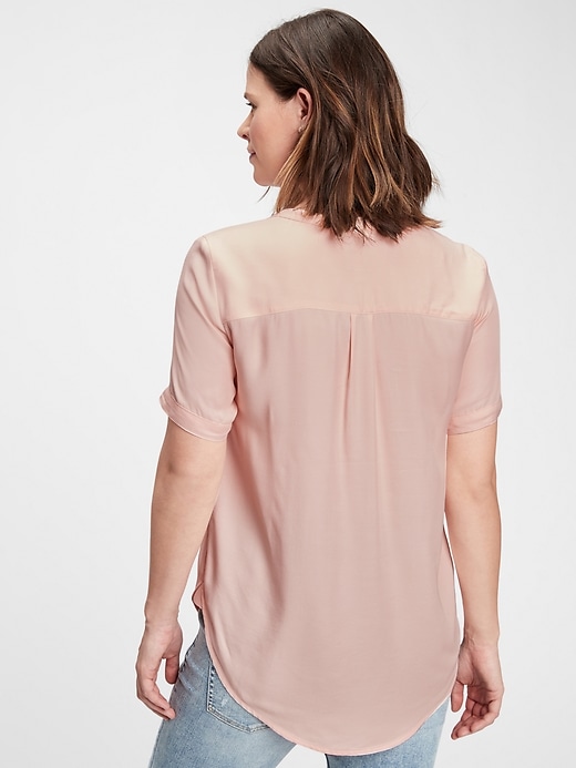 2 of 8 showing, with the color soft pink of product Maternity Button-Front Shirt