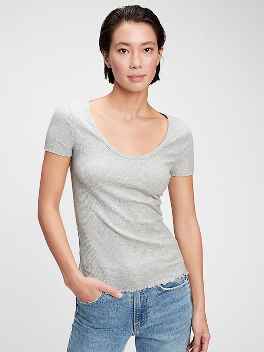 1 of 8 showing, with the color light heather grey of product Ribbed T-Shirt