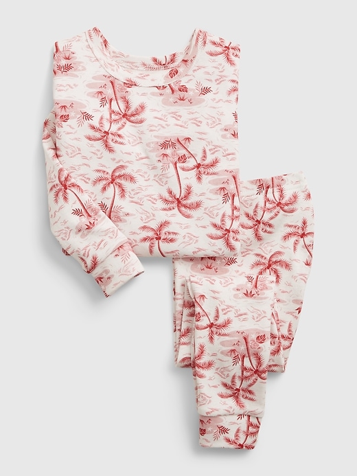 1 of 8 showing, with the color new off white of product Baby & Toddler Organic Cotton Palm Tree Graphic PJ Set