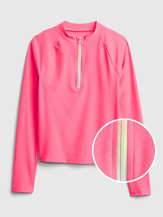 1 of 8 showing, with the color neon pink rose of product Kids Recycled Swim Rash Guard