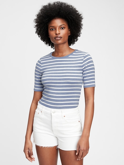 1 of 8 showing, with the color blue & white stripe of product Modern Crewneck T-Shirt