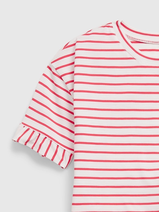 2 of 8 showing, with the color off white stripe of product Kids 100% Recycled Stripe Ruffle PJ Set