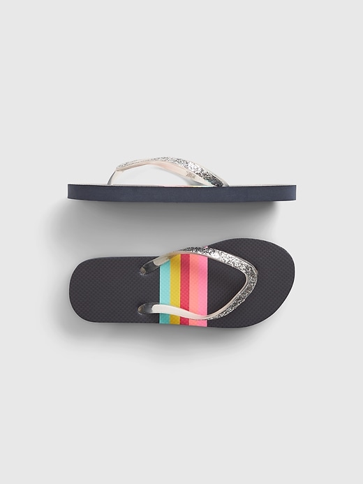 1 of 8 showing, with the color navy multi stripe of product Kids Glitter Flip-Flops