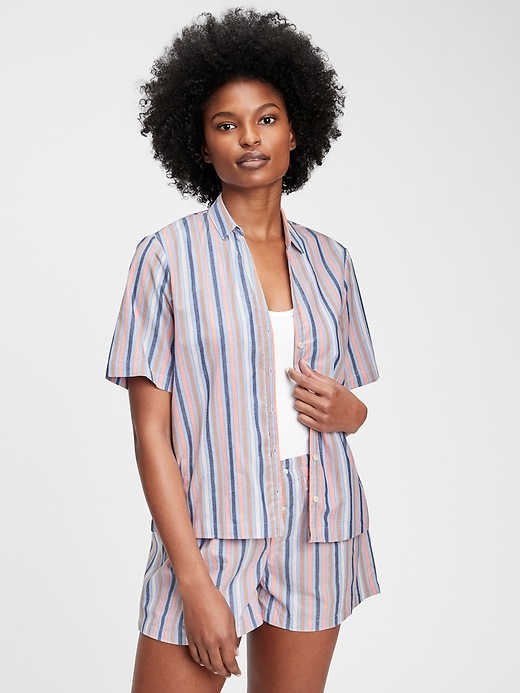 1 of 8 showing, with the color multi stripe of product Poplin Pajama Shirt