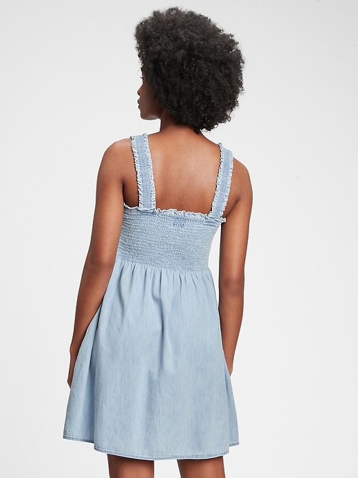 2 of 8 showing, with the color light wash of product Smocked Denim Mini Dress with Washwell™