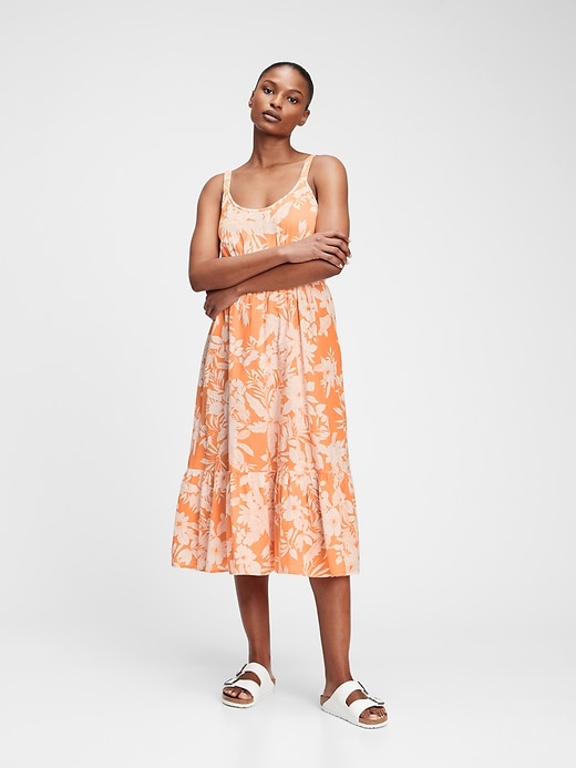 1 of 8 showing, with the color orange floral print of product Scoopneck Fit & Flare Midi Dress