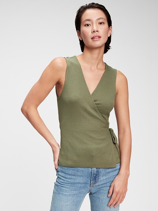 View large product image 1 of 1. Softspun Sleeveless Wrap-Front Top