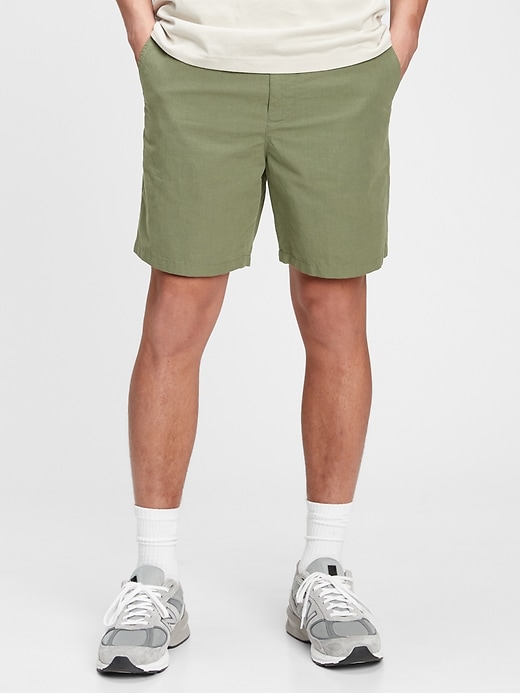 1 of 8 showing, with the color succulent green of product 7" Easy Linen Shorts with E-Waist