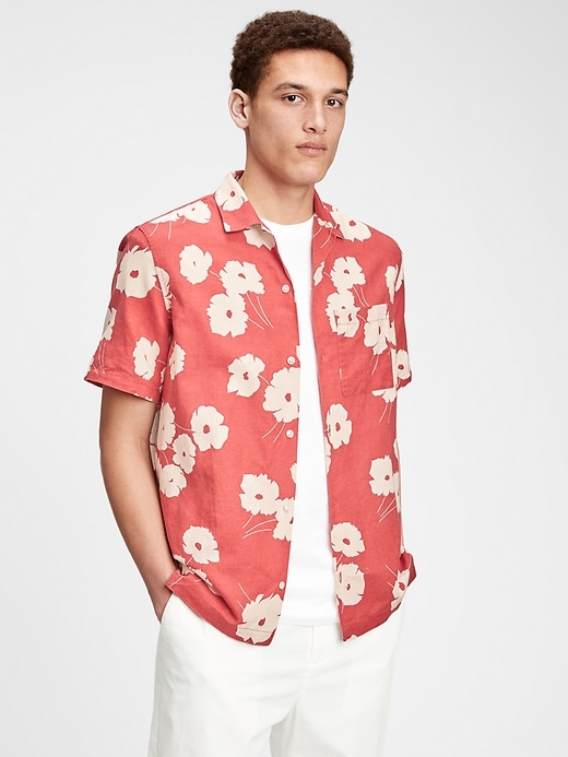 1 of 8 showing, with the color red floral print of product Resort Print Shirt