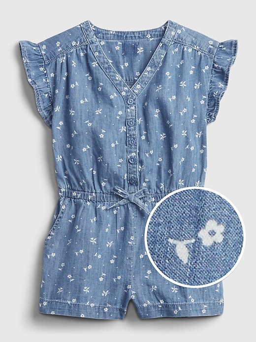 1 of 8 showing, with the color small white floral of product Toddler Floral Print Denim Romper