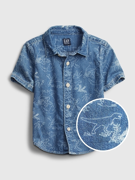 View large product image 1 of 3. Toddler Denim Dinosaur Graphic Shirt
