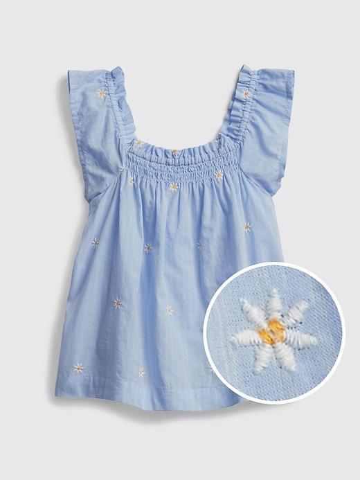 1 of 8 showing, with the color blue stripe floral of product Toddler Flutter Smocked Top