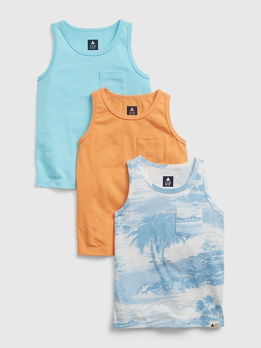 1 of 8 showing, with the color tropical blue of product Toddler Organic Cotton Mix and Match Tank Top (3-Pack)