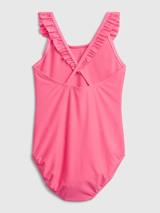 2 of 8 showing, with the color neon pink rose of product Kids Recycled Magic Print Swim One-Piece