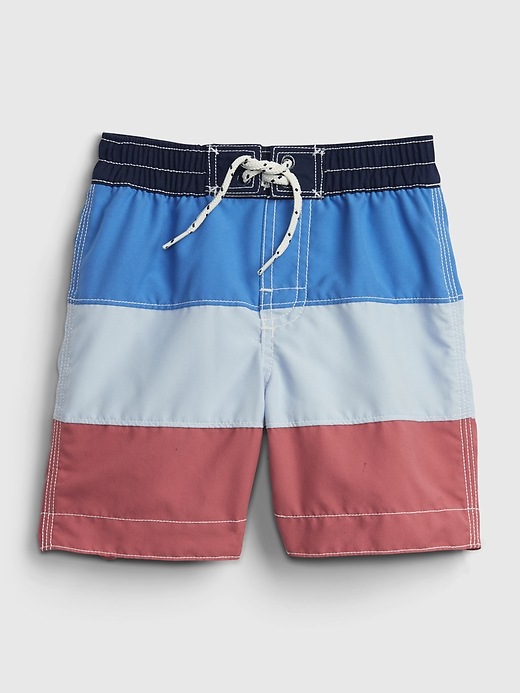 View large product image 1 of 1. Toddler 100% Recycled Polyester Colorblock Swim Trunks