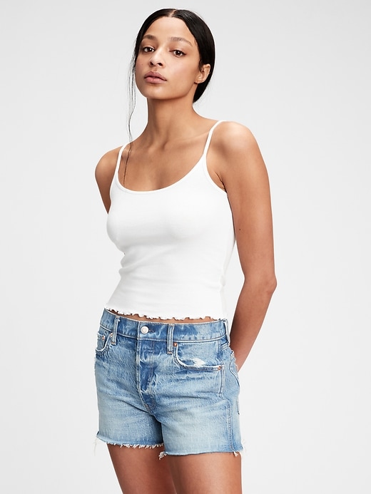 1 of 8 showing, with the color white of product Modern Cropped Lettuce Hem Tank Top