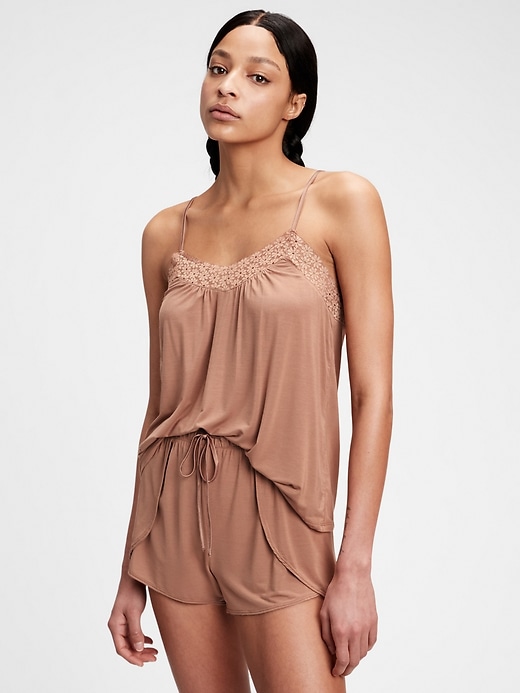 1 of 8 showing, with the color clay brown of product Truesleep TENCEL™ Modal Lace Cami