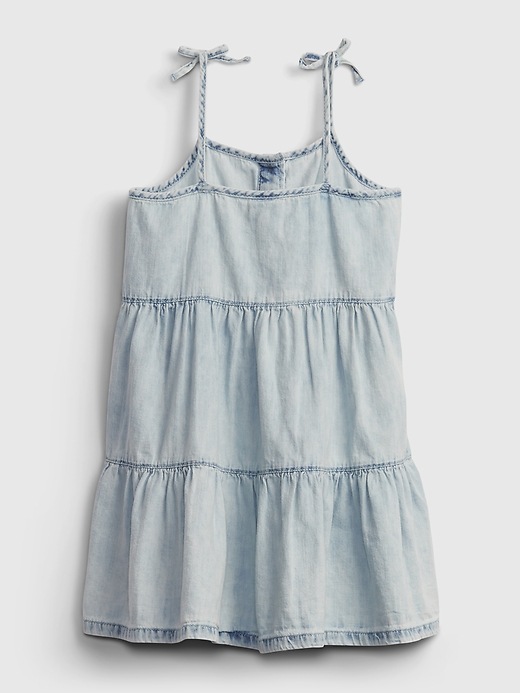 2 of 8 showing, with the color marble wash of product Toddler Denim Tiered Dress