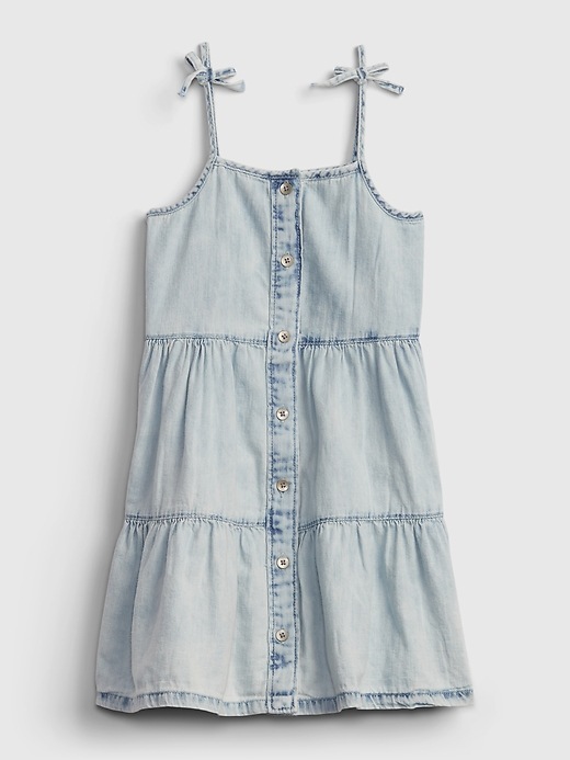 1 of 8 showing, with the color marble wash of product Toddler Denim Tiered Dress